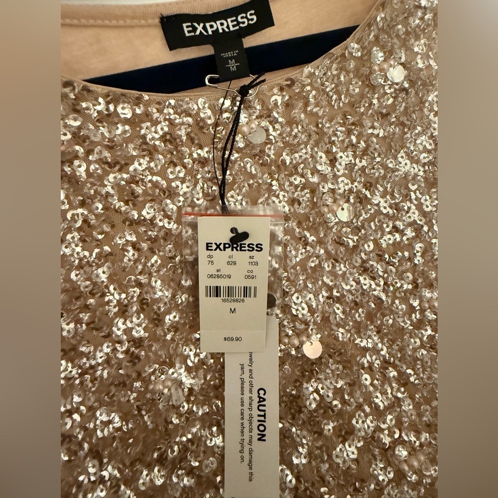 NWT - Express Champagne Sequin Top - M - Picture 2 of 3